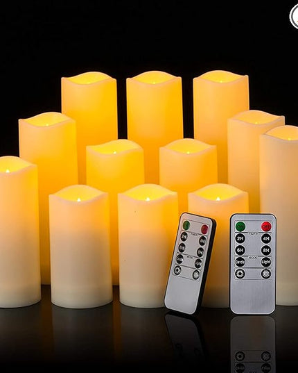 12 Pack Flameless Candles Battery Operated Waterproof Led Candles (D:2.2" X H:4" 5" 6" 7") Candles with 2 Remotes Contro for Wedding, Party, Birthday