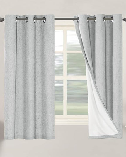 H.VERSAILTEX 100% Blackout Curtains for Bedroom Thermal Insulated Linen Textured Curtains Heat and Full Light Blocking Drapes Living Room Curtains 2 Panel Sets, Glacier Gray, 42x63 Inch