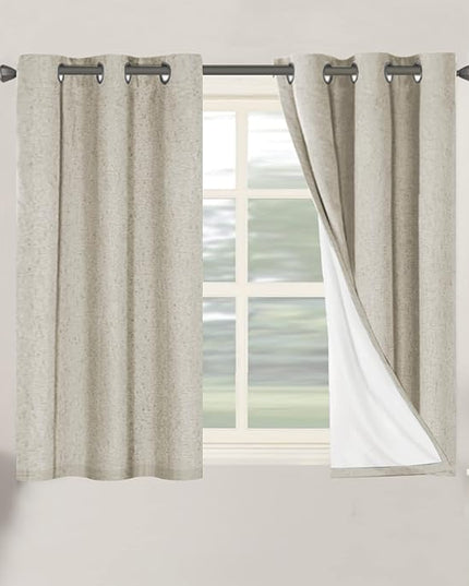 H.VERSAILTEX 100% Blackout Curtains for Bedroom Thermal Insulated Linen Textured Curtains Heat and Full Light Blocking Drapes Living Room Curtains 2 Panel Sets, 42x45 Inch, Cobblestone