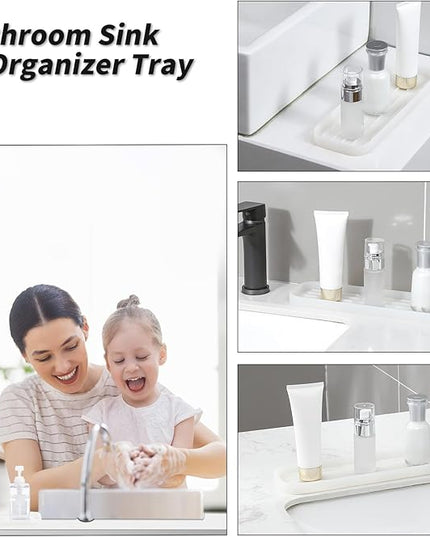 Silicone Kitchen Sink Organizer Tray for Multiple Usage,Easy Clean Sponges Holder for Kitchen Bathroom Counter or Sink,Dish Soap Dispenser,Scrubber,Bottle,Cup Translucent 12" x 4”