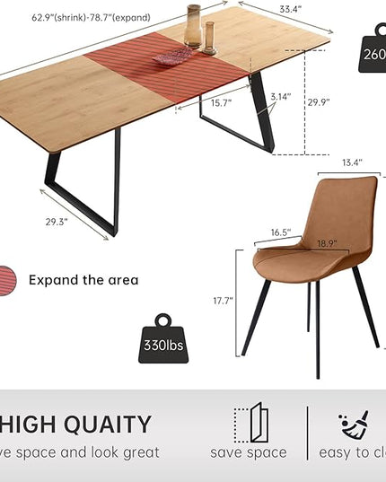ZckyCine Expandable 8-Person Dining Table Set (63" - 79") with Modern Oak Table & 8 Brown Chairs – Ideal for Kitchens and Dining Rooms