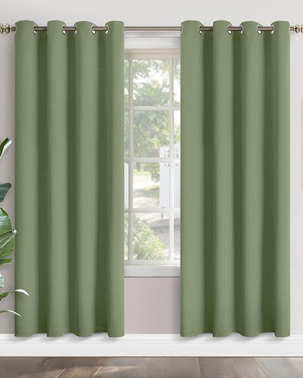 YoungsTex Olive Green Blackout Curtains 80 Inches Length for Living Room - Thermal Insulated Drapes with Grommet Room Darkening Window Treatments for Bedroom, 2 Panels, 52 x 80 Inch