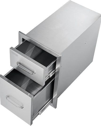 VEVOR Outdoor Kitchen Drawers 13" W x 20.5" H x 21" D, Flush Mount Double BBQ Access Drawer with Stainless Steel Handle, BBQ Island Drawers for Outdoor Kitchens or Patio Grill Station