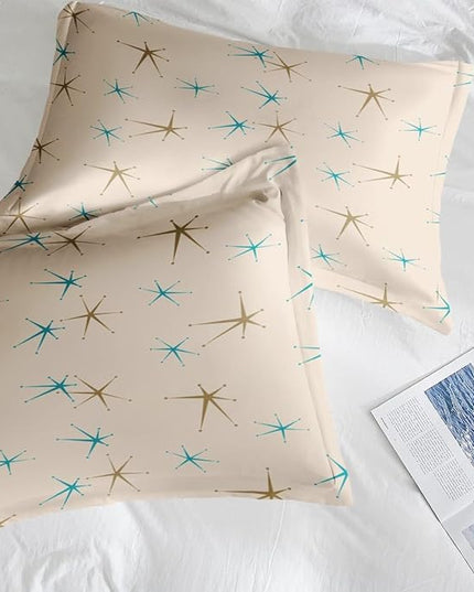 Comforter Set Twin Size, Mid Century Vintage Atomic 5 Pcs Bedding for Kids and Adults, Retro Geometric Science Bed Sheet Sets with Fitted Sheet Pillowcase & Sham for Bedroom Bed Decor