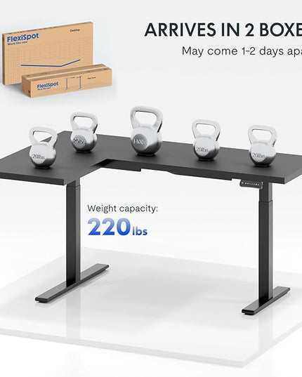 FLEXISPOT Pro Corner Desk Dual Motor L Shaped Computer Electric Standing Desk Sit Stand Up Desk Height Adjustable Desk Home Office Table with Splice Board, 63x40 Black(2 Pakages)