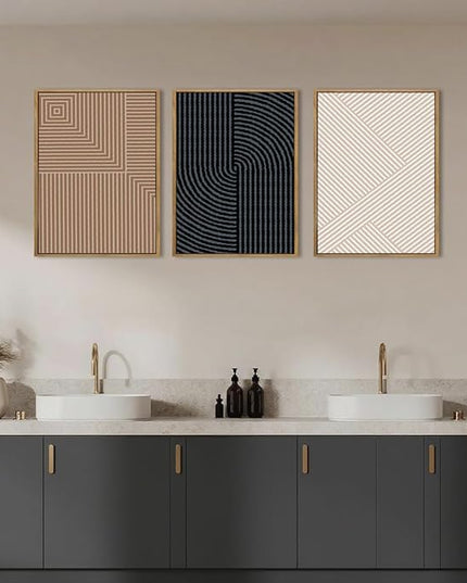 ANHUIB Neutral Canvas wall art Boho Modern Wall Decor Abstract Line Painting 12x16 Inch Set of 3 for Living Room Bedroom Bathroom