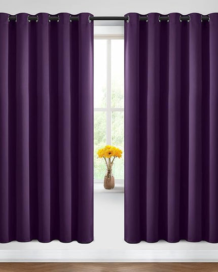 Yakamok Blackout Curtains Room Darkening Thermal Insulated Window Panels,Solid Grommet Top Drapes for Bedroom/Living Room(62Wx72L, Purple, 2 Panels)