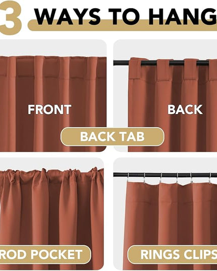 H.VERSAILTEX Blackout Curtains Thermal Insulated Window Treatment Panels Room Darkening Curtains for Bedroom Back Tab/Rod Pocket Small Window Curtains (2 Panels, Washed Spice, 52 x 54 Inch)