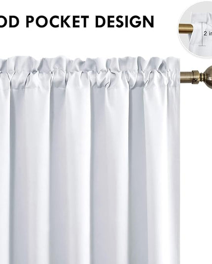 DWCN White Curtains for Living Room Thermal Insulated, Energy Saving & Noise Reducing Bedroom Curtains, White, W 52x L 36 Inch, Set of 2 Rod Pocket Curtain Panels
