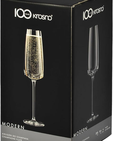 Krosno Modern Champagne Glasses, Set of 4, 7.4 Oz, Premium Crystalline Glass, Lead-free,Durable,Scratch-resistant, Ideal for Prosecco, Mimosas, Sparkling Wine, Scratch-resistant, Made in Europe