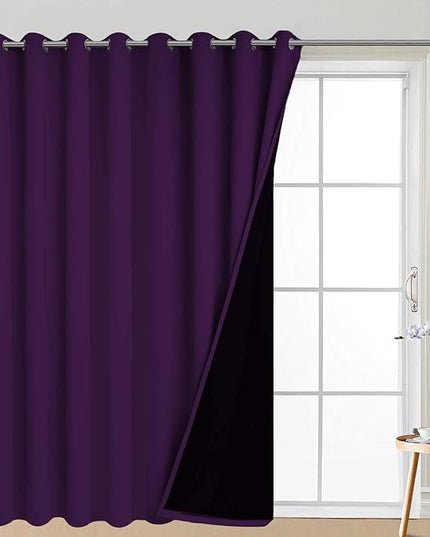 Yakamok 100% Wide Blackout Curtain 100 x 84 Inches for Sliding Glass Door, Grommet Light Blocking Thermal Insulated Room Divider Curtain for Living Room, 1 Panel,8.3ft Wide x 7ft Tall, Purple