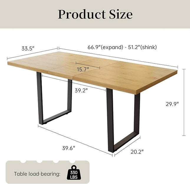 ZckyCine 51"-67" Modern Extendable Dining Table Set for 6 with 6 Padded Chairs, Wood Kitchen & Dining Room Table Set, Space-Saving Home Furniture for Small Families