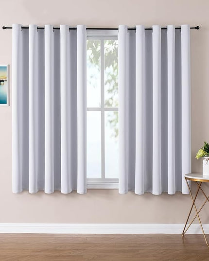 ChrisDowa Blackout Curtains 70 inches Wide for Bedroom - 2 Panels Set Extra Wide Grommet Thermal Insulated Room Darkening Curtains for Living Room (Greyish White, 70 x 63 Inch)