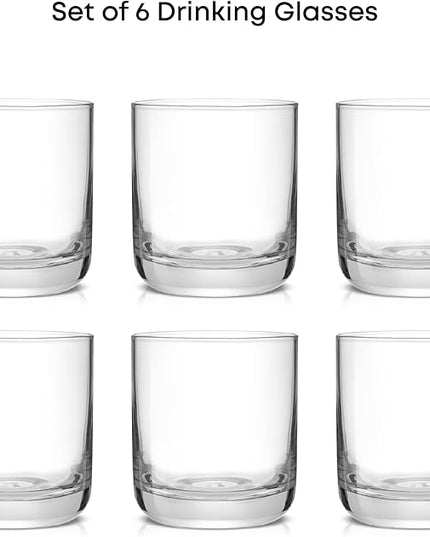 JoyJolt Faye Crystal Whiskey Glasses, Lowball Glasses Set of 6, 10oz Short Glass Tumbler, Double Old Fashioned Rocks Glass for Scotch or Bourbon, Dishwasher Safe Glassware