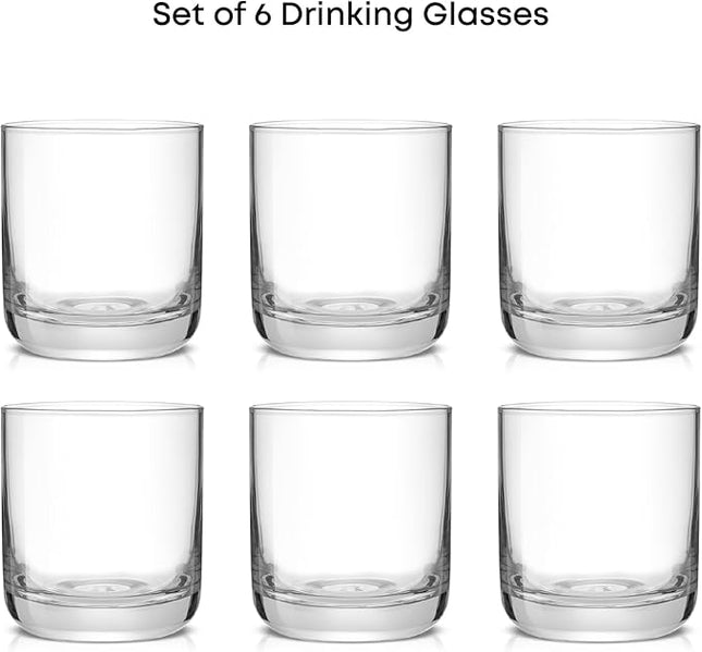 JoyJolt Faye Crystal Whiskey Glasses, Lowball Glasses Set of 6, 10oz Short Glass Tumbler, Double Old Fashioned Rocks Glass for Scotch or Bourbon, Dishwasher Safe Glassware