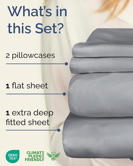 Extra Deep Twin XL Sheet Set - 4 Piece Breathable and Cooling Sheets - Hotel Luxury Bed Sheets Set - Easy Fit - Soft, Wrinkle Free and Comfy Sheets Set - Steel Blue Sheet Set with Extra Deep Pockets