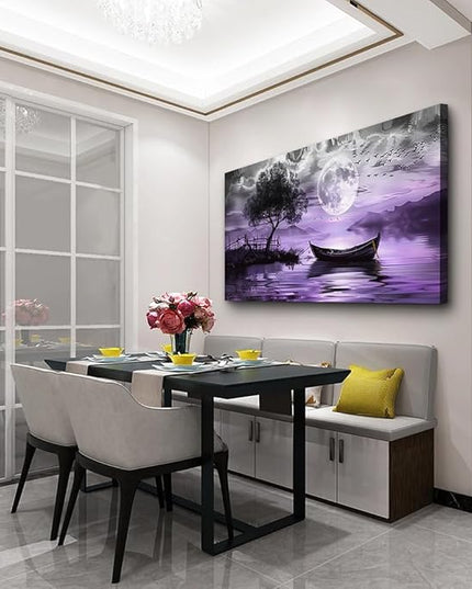 hyidecorart Large Wall Art For Living Room Canvas Wall Decor For Bedroom Office Decoration Black And White Wall Paintings Purple Scenery Abstract Pictures Canvas Prints Artwork Home Decor 48" x 24"