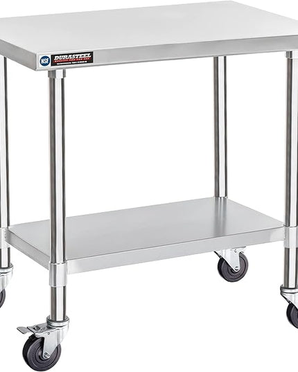 DuraSteel 24x36 NSF Stainless Steel Cart - Heavy Duty Rolling Food Prep Table with Undershelf - Metal Utility Cart for Commercial Restaurant Kitchen, Laundry, Outdoor Portable BBQ Grill