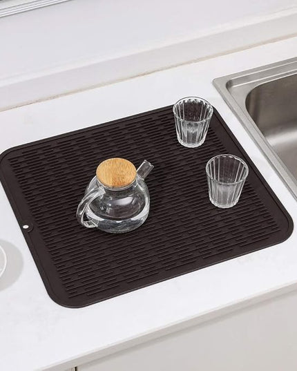 Silicone Dish Drying Mat for Multiple Usage,Easy clean,Eco-friendly,Heat-resistant Silicone Mat for Kitchen Counter or Sink,Refrigerator or Drawer Liner Coffee XL 18 inches x 16 inches