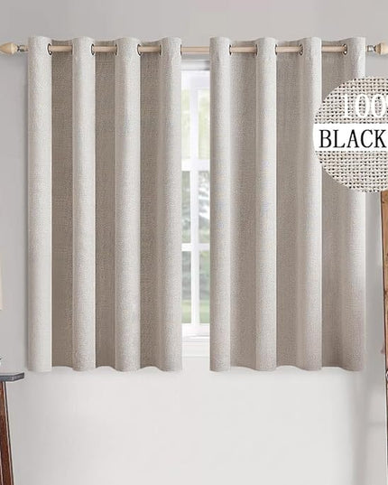 MIULEE 100% Blackout Linen Textured Curtains for Bedroom Solid Thermal Insulated Ivory Grommet Room Darkening Curtains & Drapes Luxury Decor for Living Room Nursery 52 x 45 Inch (2 Panels)