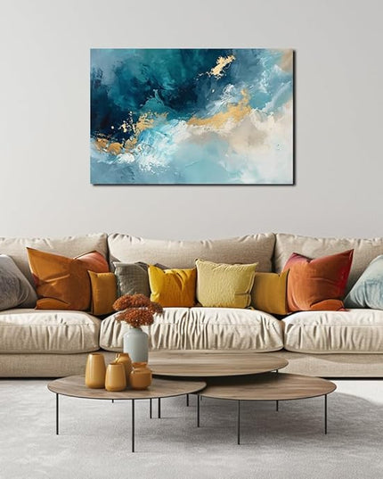 Ocean Wall Art Decor for Living Room Blue Abstract Seascape Canvas Picture for Wall Modern Beach Art Print for Bedroom Large Abstract Artwork Painting for Bathroom Home Office Decorations(36" x 24")