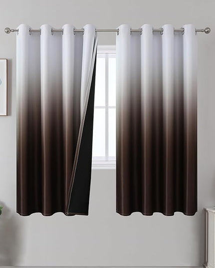 Estelar Textiler Ombre Blackout Curtains for Bedroom 63 Inch Length 2 Panels Set, Room Darkening Thermal Insulated Grommet Window Curtains and Drapes for Living Room, Brown and Greyish White, W52xL63