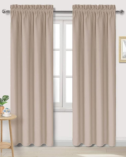 DWCN Blackout Curtains for Living Room Thermal Insulated, Energy Saving & Noise Reducing Bedroom Curtains, Camel, W 42x L 84 Inch, Set of 2 Rod Pocket Curtain Panels