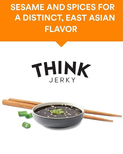Think Jerky Sesame Teriyaki Beef Jerky, Grass-Fed High Protein Beef, Gluten Free, No Antibiotics or Nitrates, Healthy Chef Crafted Recipe, Low Calorie and Low Fat - 1.0 oz Bags, 8 Pack