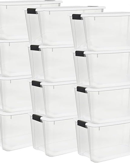 Sterilite 12-Pack Ultra Latching Box, Storage Bins with Lids, Clear Plastic, 70 Quart - Heavy-Duty Organizing Containers for Closet, Bathroom, and Office