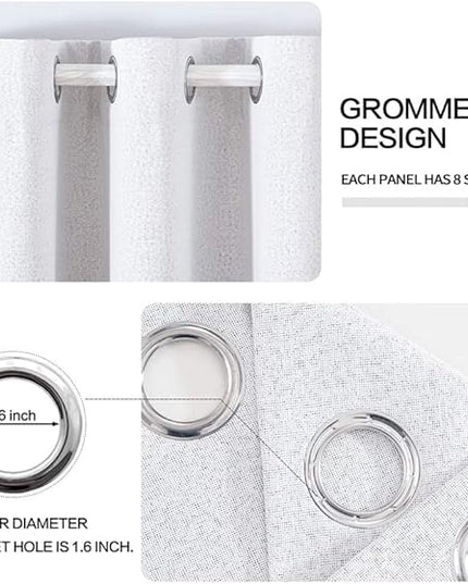 MIULEE Linen Texture Curtains for Bedroom Solid 100% Blackout Thermal Insulated Grayish White Curtains Grommet Room Darkening Curtains/Drapes for Living Room Nursery 52x96 Inch (2 Panels)