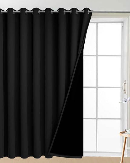 Yakamok 100% Blackout Thermal Insulated Sliding Door Curtains, Noise Reducing Sliding Glass Doors, Patio Door Drapery Room Divider Curtains, Black, W100 x L96, 1 Panel