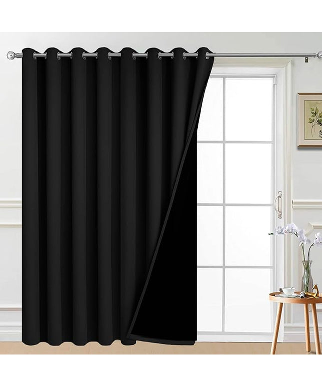 Yakamok 100% Blackout Thermal Insulated Sliding Door Curtains, Noise Reducing Sliding Glass Doors, Patio Door Drapery Room Divider Curtains, Black, W100 x L96, 1 Panel