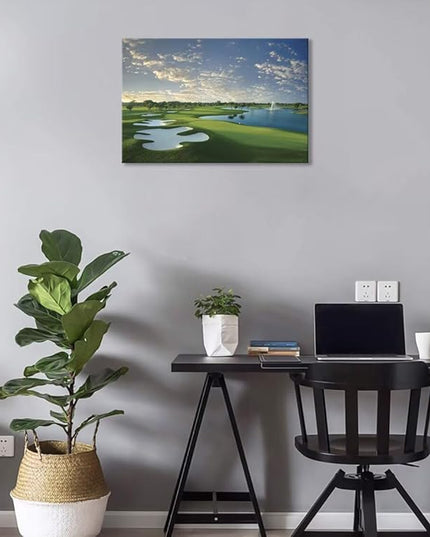 Blue Monster Golf Course Canvas Wall Art for Living Room Bedroom Bathroom Home Decorations Paintings Golf Course Picture Poster Framed Artwork Ready to Hang(28''H x 44''W)