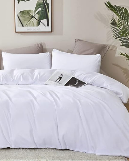 CLOTHKNOW White California King Comforter Set 3Pcs White Bedding Comforter Sets All Season Plain Bed Comforter and 2 x Pillow Cases