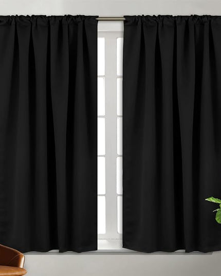 BGment Black Blackout Curtain Blinds - 42 x 45 Inch Thermal Insulated Rod Pocket and Back Tab Blackout Curtains for Kitchen/Home Decor/Bedroom, 2 Window Curtain Panels