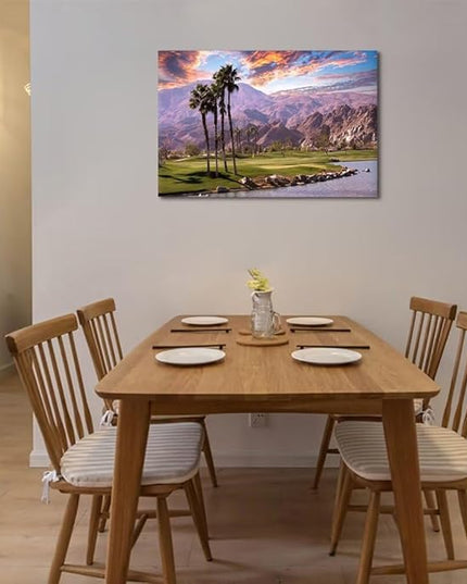 Golf Course at Sunset in Palm Wall Art Prints USA California Picture Canvas Wall Decor for Home Living Room Bedroom Bathroom Framed Artwork Ready to Hang(12''H x 16''W)
