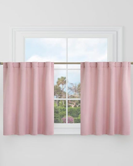 BGment Short Blackout Curtains 30 Inch Length for Small Windows - 34 x 30 inch Curtains Rod Pocket and Back Tab Thermal Insulated Room Darkening Curtains for Kitchen/Cafe Room, 2 Panels, Baby Pink