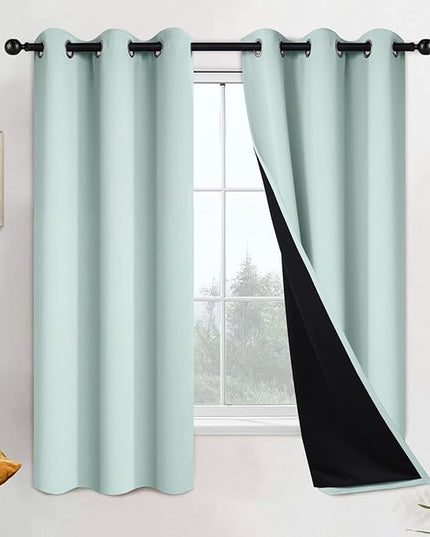 Yakamok 100% Blackout Lined Panels, Room Darkening Thermal Insulated Blackout Curtains for Bedroom, Heat Blocking Drapes for Living Room(42Wx63L, Aqua, 2 Panels)