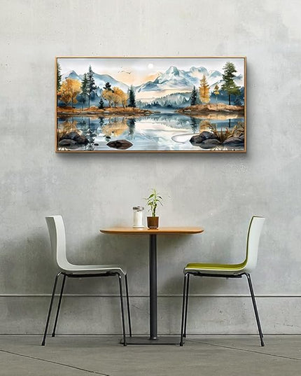 ERQINHUA Large Canvas Wall Art for Living Room Wall Decor for Bedroom Office Mural Abstract Watercolour Paint Tree Lakeside Landscapes Picture Artwork Home Decor Ready to Hang Wood Framed 24x48 In