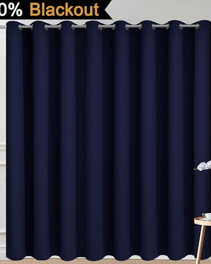 Yakamok 100% Blackout Thermal Insulated Grommet Curtains, Noise Reducing Barrier Panel for Sliding Glass Door, 2 Thick Layers Heat Light Blocking Patio Door Drapery, Navy Blue, W100 x L96, 1 Panel