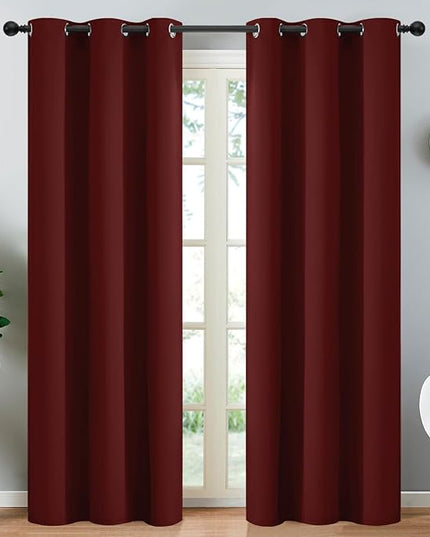 Yakamok Blackout Curtains for Bedroom, Thermal Insulated Blackout Window Curtains with Grommet Top for Living Room- Burgundy Red- 38W x 84L -2 Panels