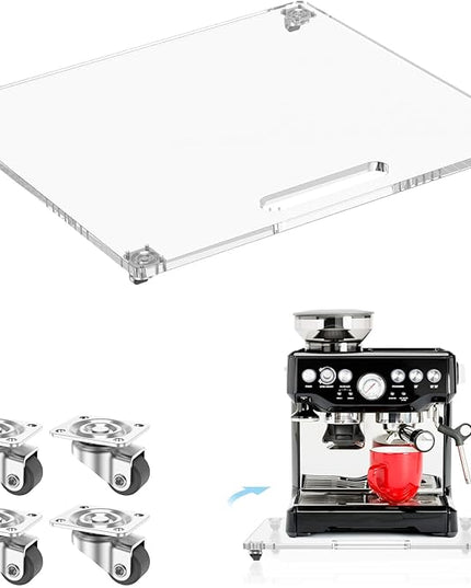 360° Rolling Sliding Tray for Coffee Maker & Kitchen Appliances, 14" x 13" Acrylic Appliance Sliders with Silent Rubber Wheels, Coffee Maker Slider Tray for Countertop Moving