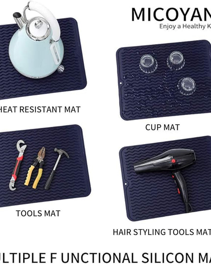 Silicone Dish Drying Mat for Multiple Usage,Easy clean,Eco-friendly,Heat-resistant Silicone Mat for Kitchen Counter or Sink,Refrigerator or drawer liner Navy Blue L 16 inches x 12 inches