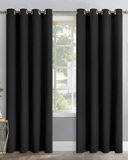 YoungsTex Black Blackout Curtains 95 Inches Long 2 Panels for Bedroom - Thermal Insulated with Grommet Room Darkening Window Treatments Floor Length for Living Room, 52 x 95 Inch
