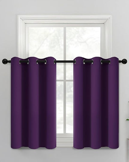 Yakamok Purple Blackout Curtains for Bedroom,Thermal Insulated Blackout Grommet Top Drapes Short Curtains for Living Room,38x36 Inch, 2 Panels