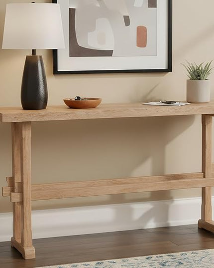 chairus 59" Long Console Table Farmhouse Narrow Sofa Table with Crossbar Solid Wood Entryway Table for Living Room/Hallway/Entrance, Natural