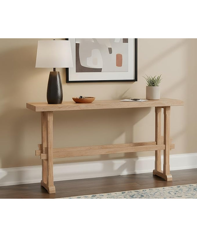 chairus 59" Long Console Table Farmhouse Narrow Sofa Table with Crossbar Solid Wood Entryway Table for Living Room/Hallway/Entrance, Natural