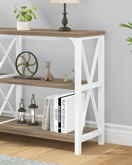 LVB Farmhouse Entryway Table, Industrial Wood Sofa Table with Storage Shelf, Modern Console Tables Behind Couch for Living Room, Wooden Hallway Foyer Table for Front Entry, White Rustic Oak, 55 Inch