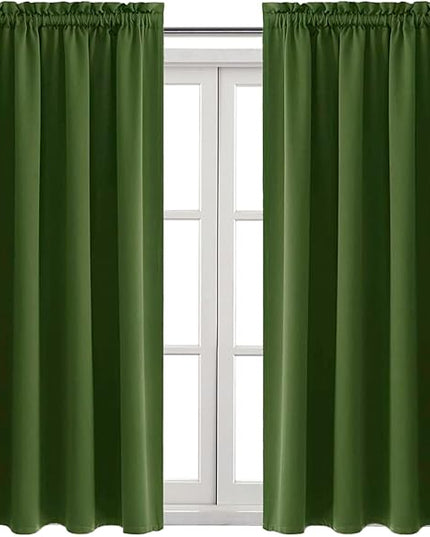 DWCN Christmas Olive Green Room Darkening Blackout Curtains - Thermal Insulated Privacy Energy Saving Window Curtain Drapes 38 x 45 inch Length, Set of 2 Bedroom Living Room Curtains