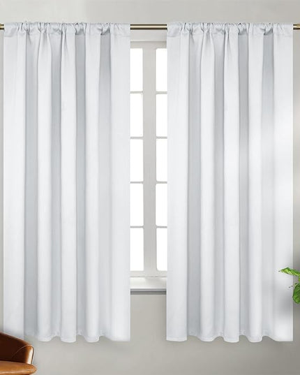 BGment White Curtains 63 inch Length for Bedroom - Rod Pocket and Back Tab Blackout Curtains Thermal Insulated Room Darkening Curtains for Living Room, 2 Window Panels (38 x 63 Inch, Greyish White)